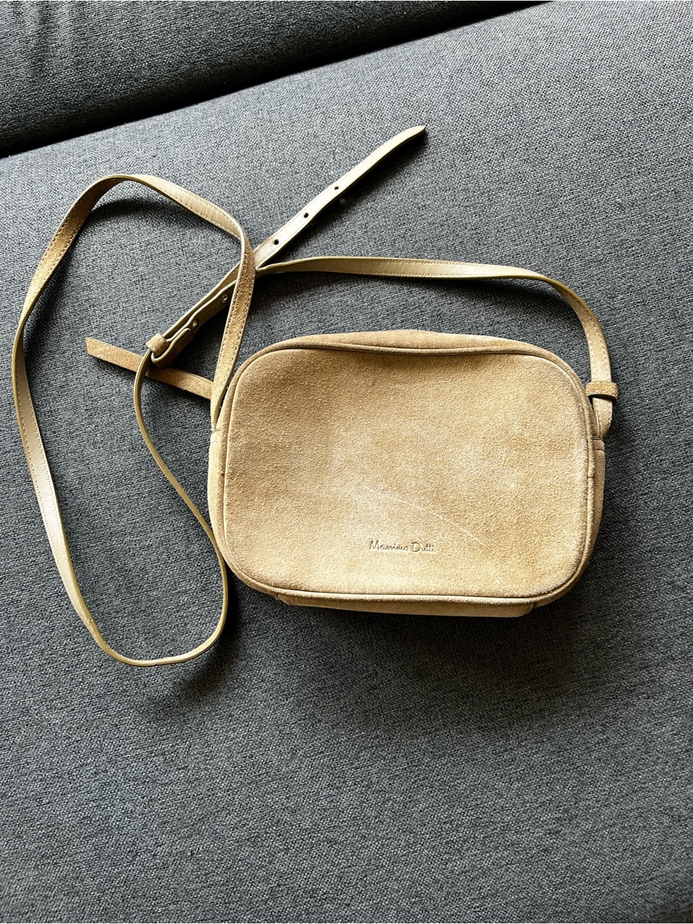 Massimo Dutti Tan Suede Leather Crossbody “Camera” Bag